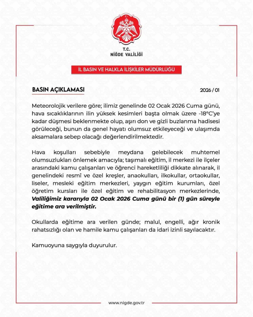 Niğde'de kar durmadı Valilik son kararı duyurdu