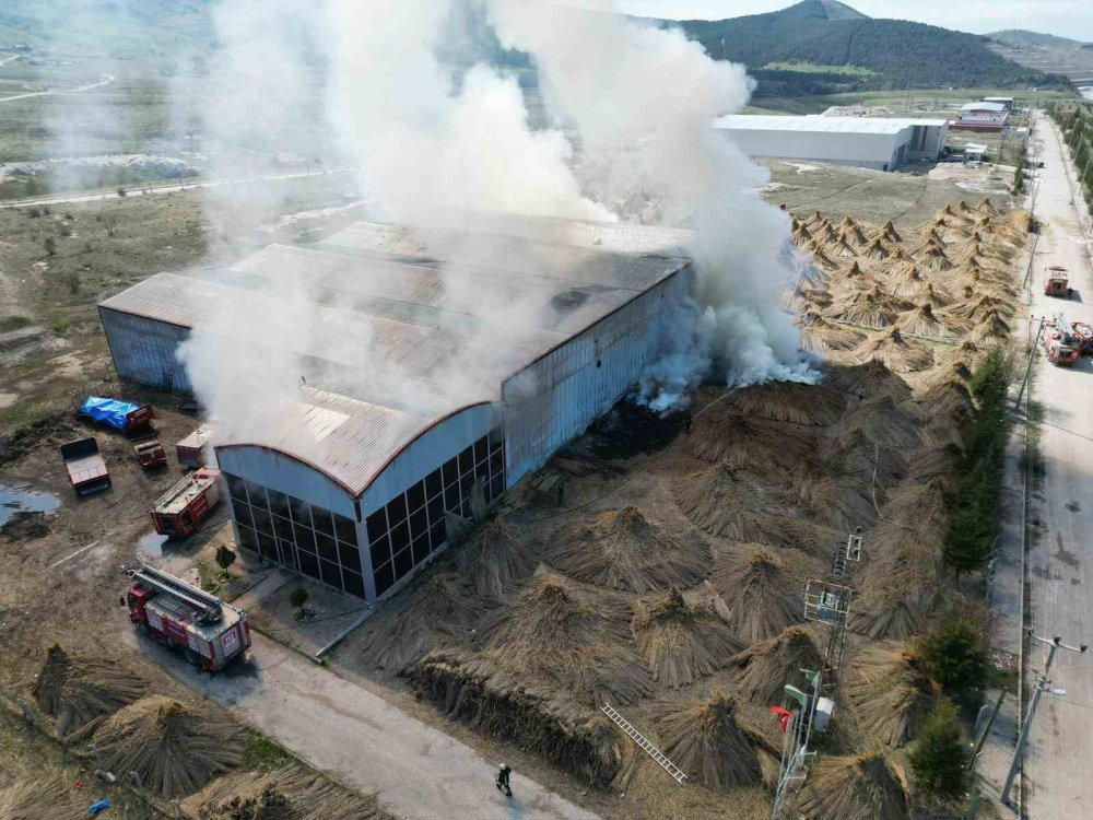 Fabrika yangınında duman ve alevler metrelerce yükseğe çıktı