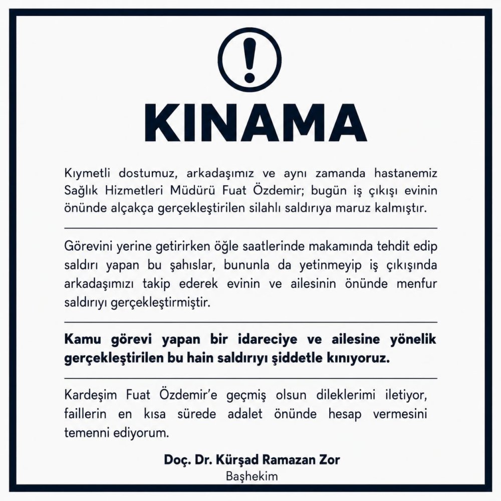 Niğde Sağlık Müdürlüğü Şube Müdürüne Silahlı Saldırı