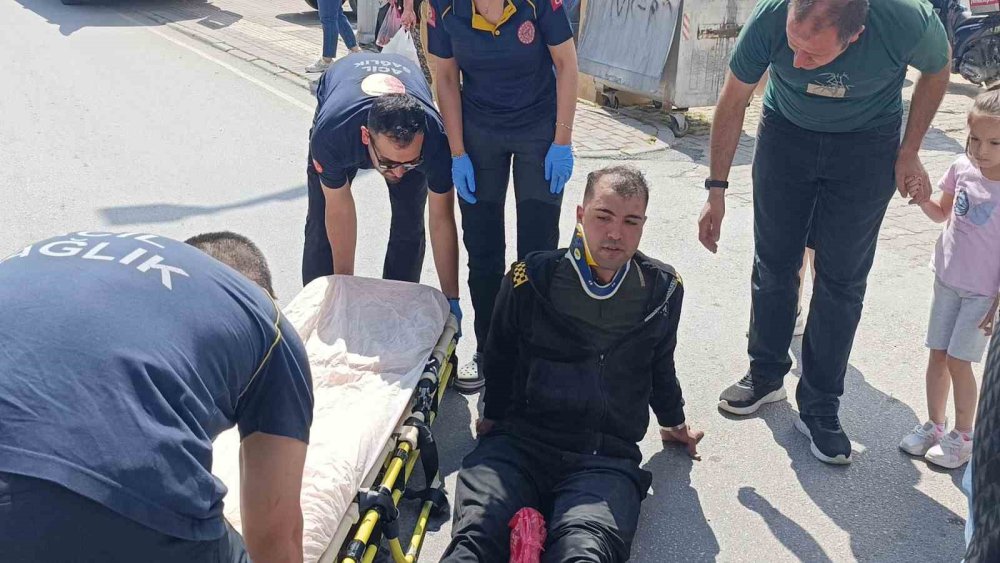 Bisikletli çocuğa çarpmamak için kendini yaraladı