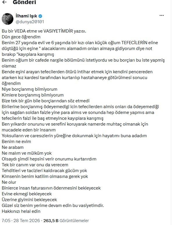 Yazar İlhami Işık Sosyal Medyadan Helallik İstedi: "Bu Bir Vasiyettir"