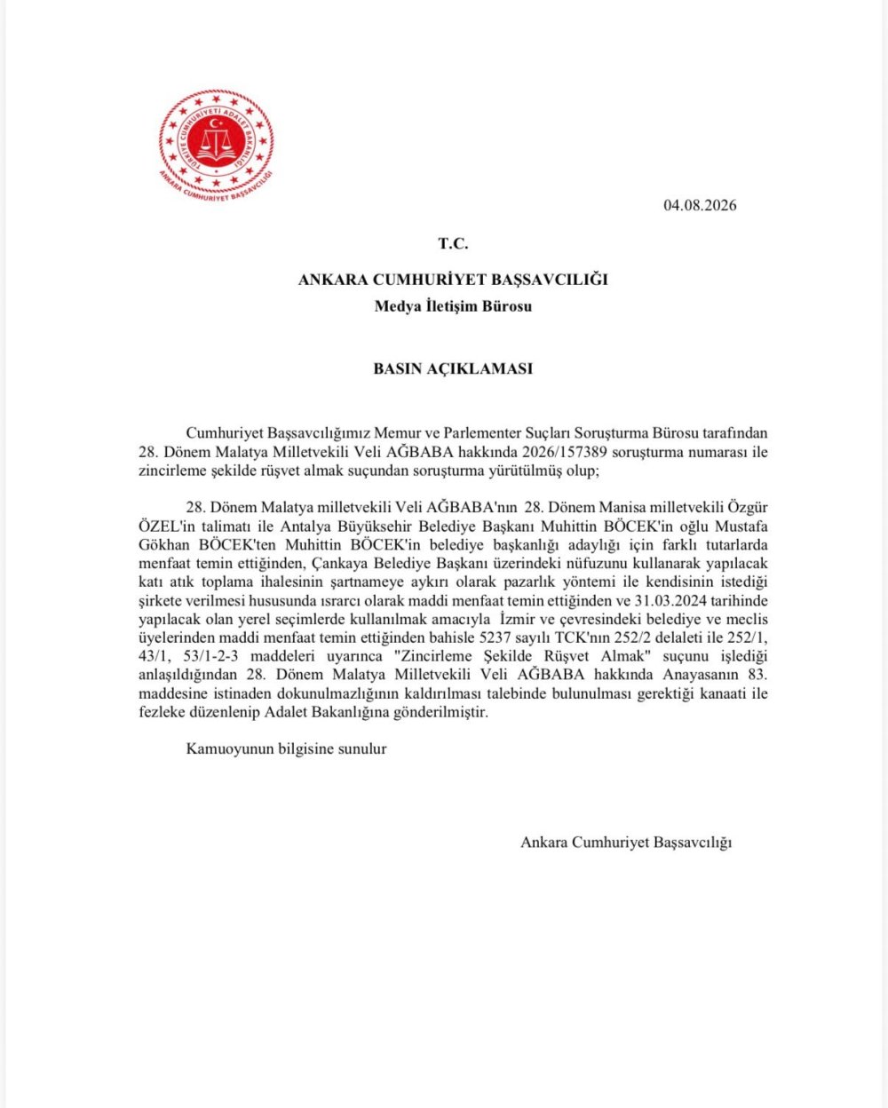 Özgür Özel ve Veli Ağbaba İçin Şok Fezleke: Dokunulmazlıklarının Kaldırılması İstendi!