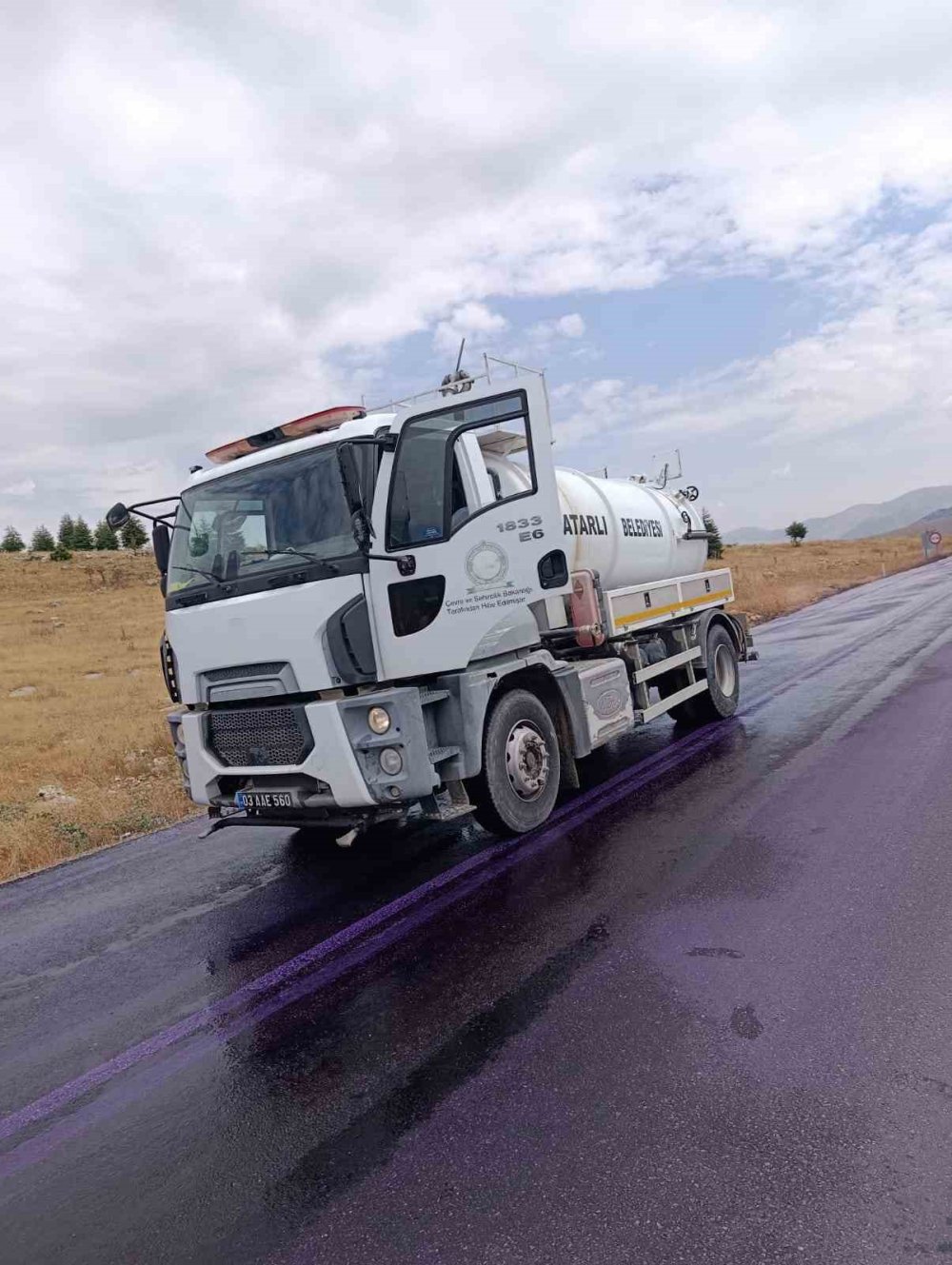 Dinar-Çay Kara Yolunda İlginç Olay: Yağmurla Birleşen Kimyasal Araçları Mora Boyadı