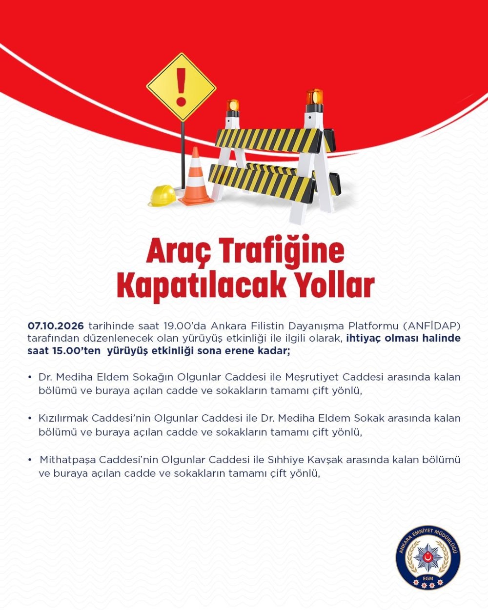 Ankara'da alternatif güzergahlar açıklandı