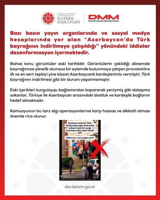 'Azerbaycan’da Türk bayrağının indirilmeye çalışıldığı' iddialarına yalanlama