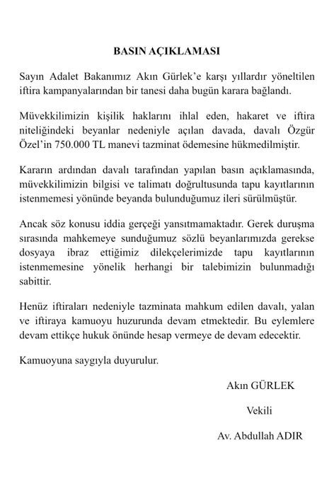 Özgür Özel, Adalet Bakanı Gürlek’e 750 bin lira manevi tazminat ödeyecek