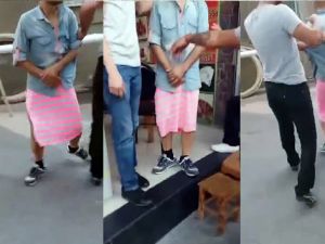 Uyuşturucu satıcısı olduğu iddia edilen kişiye etek giydirdiler