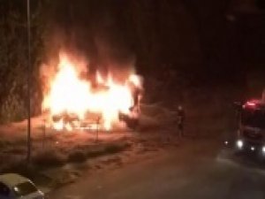 Park halindeki minibüs alev topuna döndü
