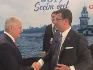 Binali Yıldırım ve Ekrem İmamoğlu'nun ortak yayın öncesi ilk karşılaşma anı